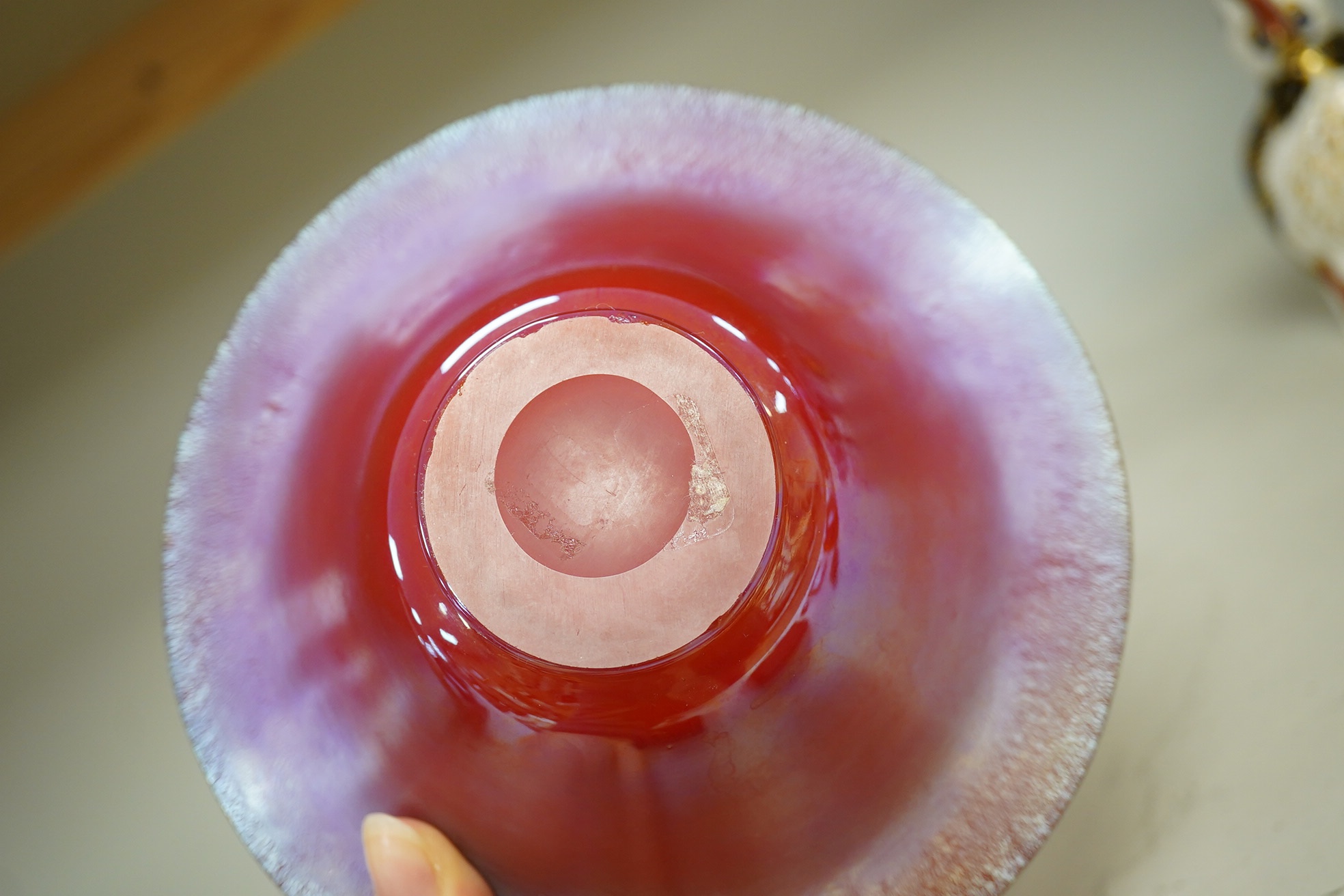 Two iridescent WMF art glass bowls and a polished agate bowl (3). Widest WMF bowl 16.5cm diameter. Condition - good